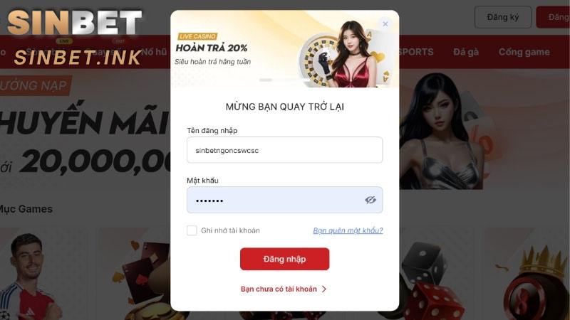 ĐĂNG NHẬP SINBET