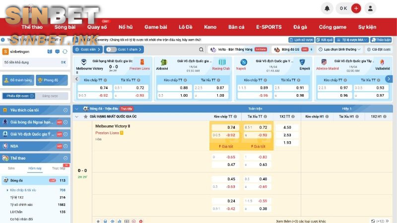 THỂ THAO SINBET 2025 BÙNG NỔ VỚI KÈO CƯỢC SIÊU HẤP DẪN 14 THỂ THAO SINBET